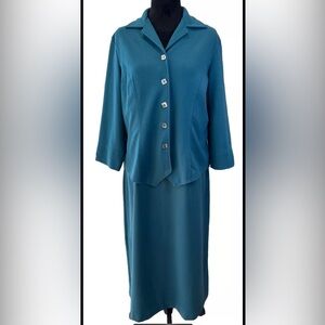 Appleseeds ladies medium 90s/Y2K sleeveless teal blue‎ dress w/jacket cotton VTG